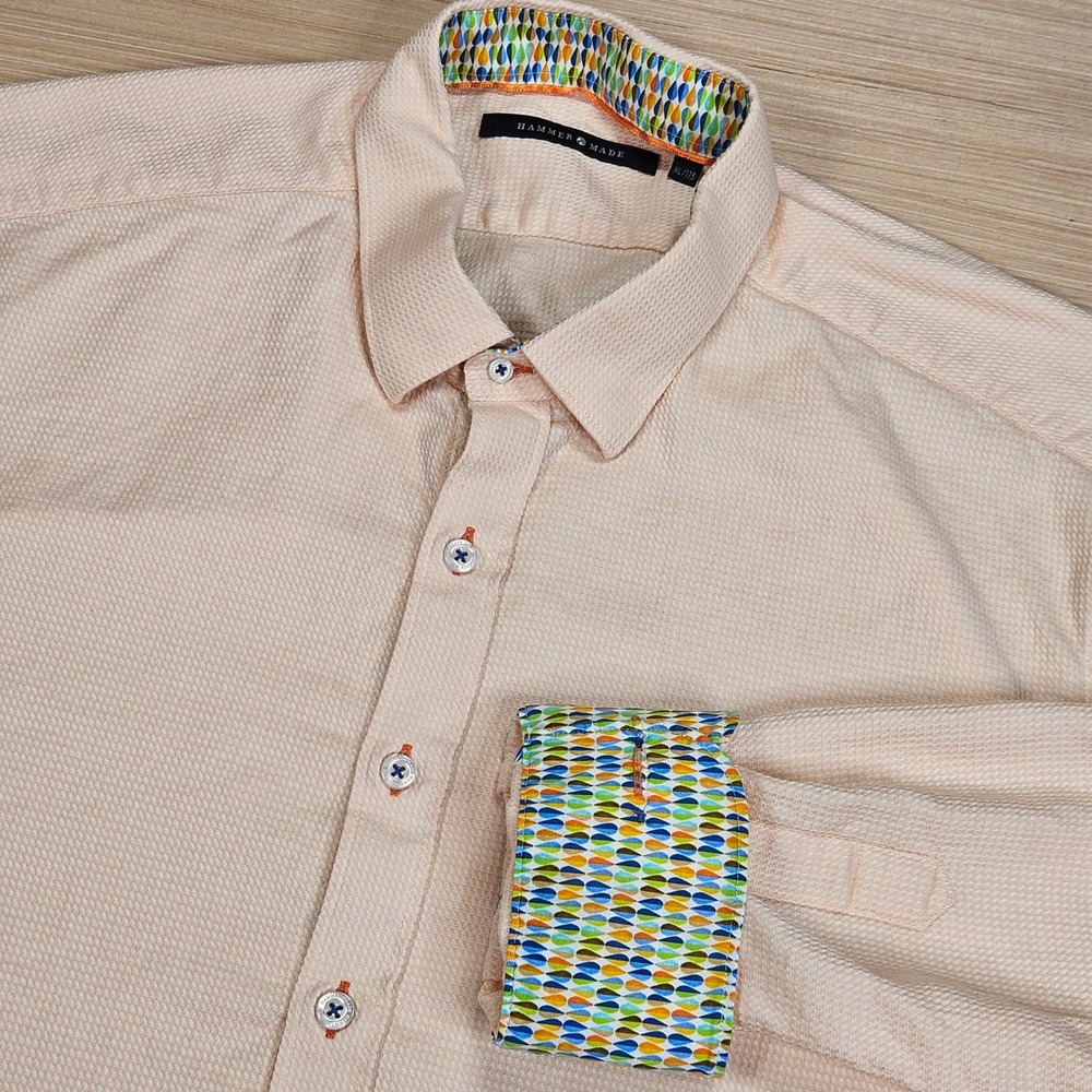 Hammer Made Button Up Mens XL Peach Limited Edition Textured Long Sleeve Shirt